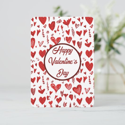 Romantic Red Valentine’s Day Card with Hearts Dankeskarte (Stehend Vorderseite)