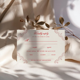 Romantic Red Vintage Chinoiserie Wedding RSVP Karte