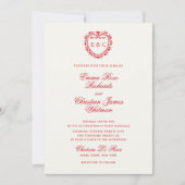 Romantic Red Vintage Monogram Crest Wedding Einladung (Vorderseite)