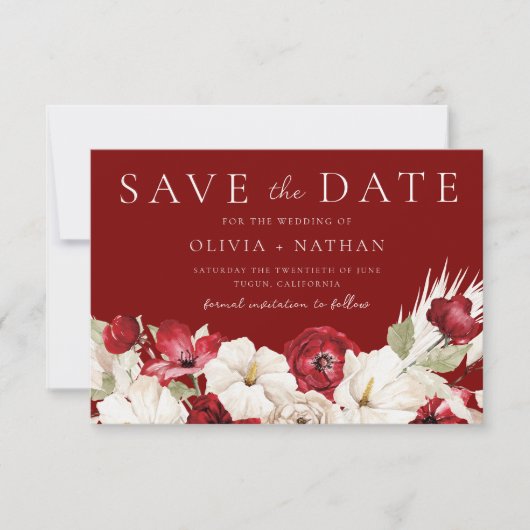 Romantic Red & White Flowers Wedding Save The Date (Vorderseite)