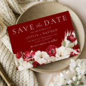 Romantic Red & White Flowers Wedding Save The Date
