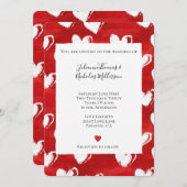 Romantic Red White Hearts Wedding Einladung (Vorne/Hinten)