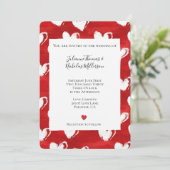 Romantic Red White Hearts Wedding Einladung (Stehend Vorderseite)