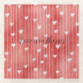 Romantic Red White Stripes Hearts Love Glasuntersetzer (Vorderseite)
