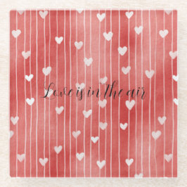 Romantic Red White Stripes Hearts Love Glasuntersetzer