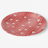 Romantic Red White Stripes Hearts Love Pappteller (Schrägansicht)