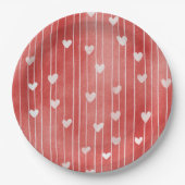 Romantic Red White Stripes Hearts Love Pappteller (Vorderseite)