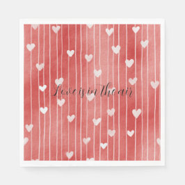 Romantic Red White Stripes Hearts Love Serviette