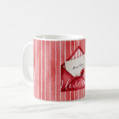 Romantic Red White Stripes Mon Cheri Love Kaffeetasse (Vorderseite Links)