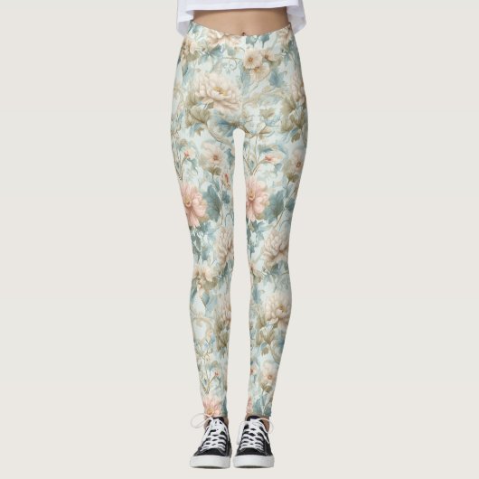 Romantic Regency Pastel Floral Print Leggings (Vorderseite)