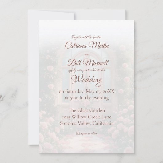 Romantic Rose Arch Pink Door Wedding Invitation Einladung (Vorderseite)