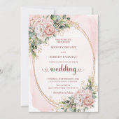 Romantic Rose Gold Blush Floral Greenery Wedding  Einladung (Vorderseite)