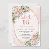 Romantic Rose Gold Floral Greenery Sweet Sixteen  Einladung (Vorderseite)