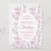 Romantic Rose Gold Floral Toile Wedding Invitation Einladung (Vorderseite)