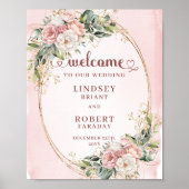 Romantic Rose Gold Flowers Greenery Wedding Welcom Poster (Vorne)