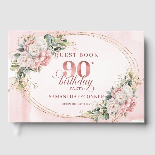 Romantic Rose Gold Greenery 90 Birthday Guest Book Gästebuch (Vorderseite)