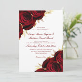 Romantic Rose Gold & Red Floral Wedding  Einladung (Stehend Vorderseite)