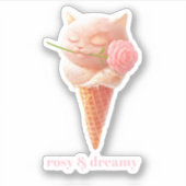 Romantic Rose: Miss Meow Pink Ice Cream Cone Art Aufkleber (Vorderseite)