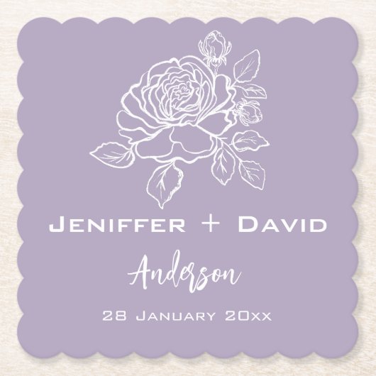 Romantic Rose Personalized Wedding/ Bridal Shower Untersetzer (Vorderseite)