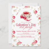 Romantic Rose Tea Cup Galentine’s Day Tea Party Einladung (Vorderseite)