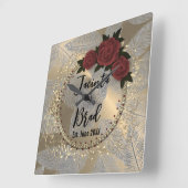Romantic Rose Wreath Feather Wedding Quadratische Wanduhr (Winkel)