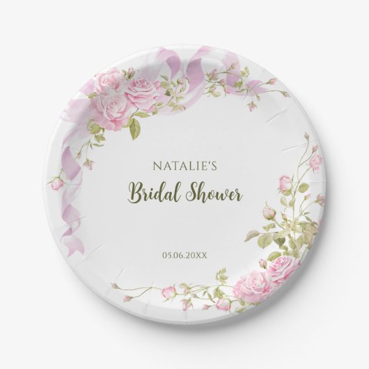 Romantic Roses Chic Floral Bridal Shower Pappteller (Vorderseite)