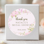 Romantic Roses Chic Floral Bridal Shower Thank You Runder Aufkleber<br><div class="desc">These pink floral bridal shower thank you stickers feature a soft, romantic flower design that adds an elegant finishing touch to favors, bags, envelopes and gifts. The delicate watercolor florals create a timeless and feminine look, perfect for thanking guests in a beautiful way. Ideal for romantic, garden, and classic bridal...</div>