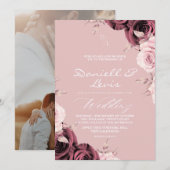 Romantic Roses Dusty Pink ⎮ Mauve Wedding  Einladung (Vorne/Hinten)
