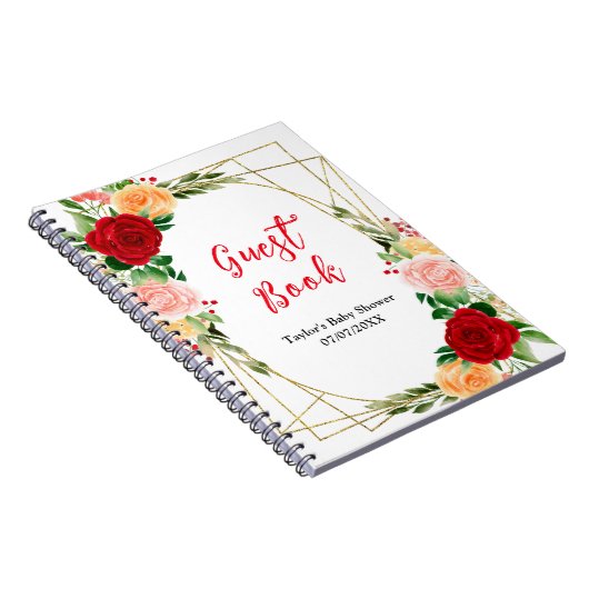 Romantic Roses Floral Baby Shower Guest Book Notizblock (Rechte Seite)