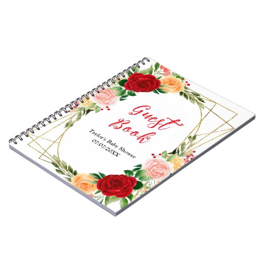 Romantic Roses Floral Baby Shower Guest Book Notizblock (Linke Seite)
