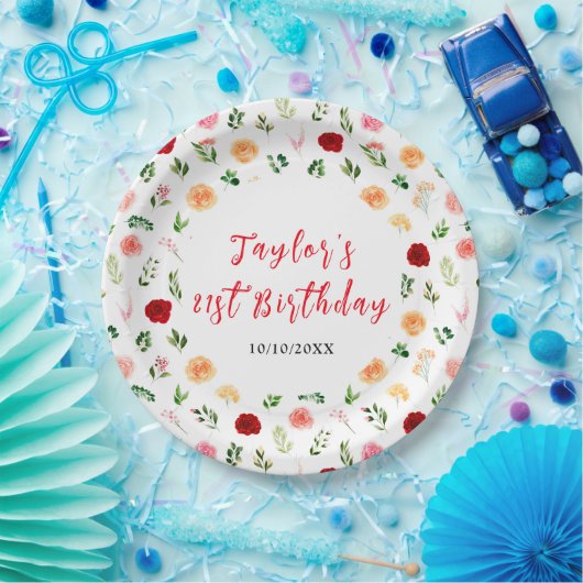 Romantic Roses Floral Birthday Pappteller (Party)