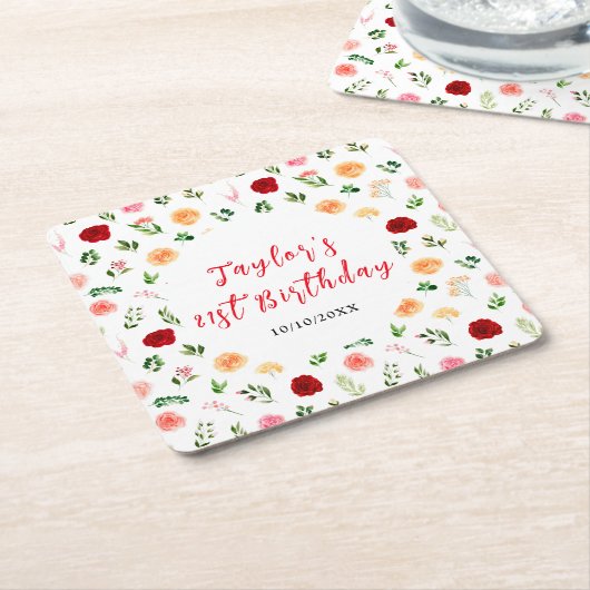 Romantic Roses Floral Birthday Rechteckiger Pappuntersetzer (angewinkelt)