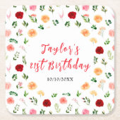 Romantic Roses Floral Birthday Rechteckiger Pappuntersetzer (Vorderseite)