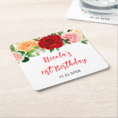 Romantic Roses Floral Birthday Rechteckiger Pappuntersetzer (angewinkelt)