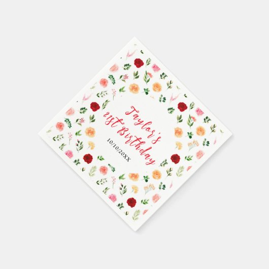 Romantic Roses Floral Birthday Serviette (Ecke)