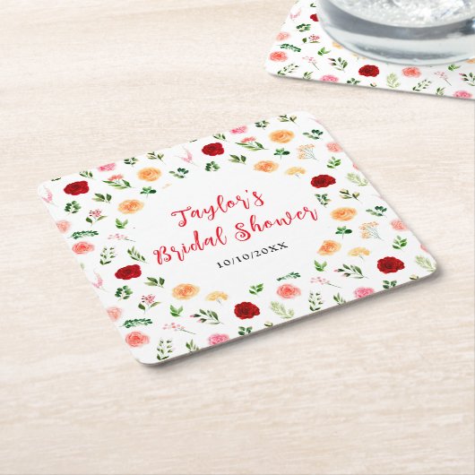 Romantic Roses Floral Bridal Shower Rechteckiger Pappuntersetzer (angewinkelt)