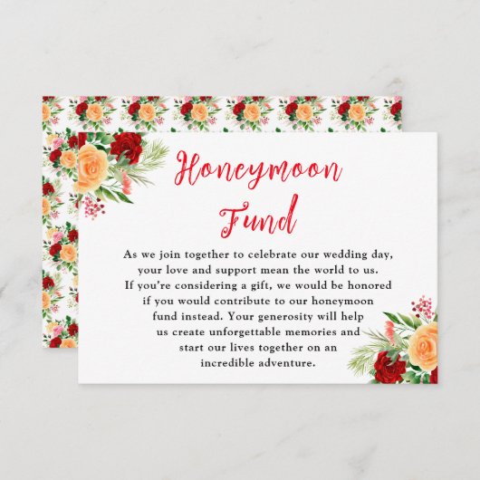 Romantic Roses Floral Wedding Honeymoon Fund Begleitkarte (Vorne/Hinten)