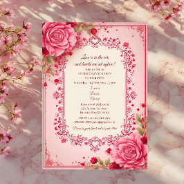 Romantic Roses Pink Heart Motifs Valentine Party  Einladung