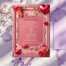 Romantic Roses Red Hearts Rustic Valentine Party  Einladung