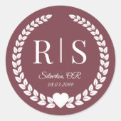 Romantic Rosewood Wedding Monogram Initials Runder Aufkleber (Vorderseite)
