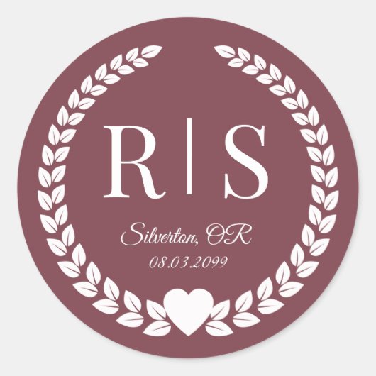 Romantic Rosewood Wedding Monogram Initials Runder Aufkleber (Vorderseite)