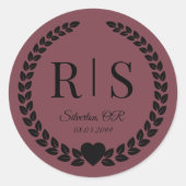 Romantic Rosewood Wedding Monogram Initials Runder Aufkleber (Vorderseite)