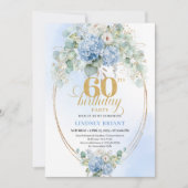 Romantic Rustic Dusty Blue Hydrangea 60th Birthday Einladung (Vorderseite)