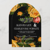 Romantic Rustic Heirloom Roses on Black Einladung (Vorne/Hinten)