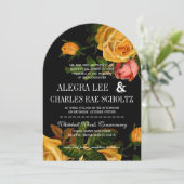 Romantic Rustic Heirloom Roses on Black Einladung (Stehend Vorderseite)