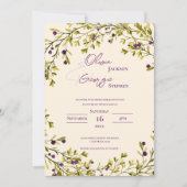 Romantic Rustic Purple Berry Leaves Wedding Einladung (Vorderseite)