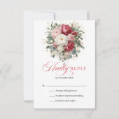 Romantic Rustic Red Blush Wedding RSVP Card Karte (Vorderseite)