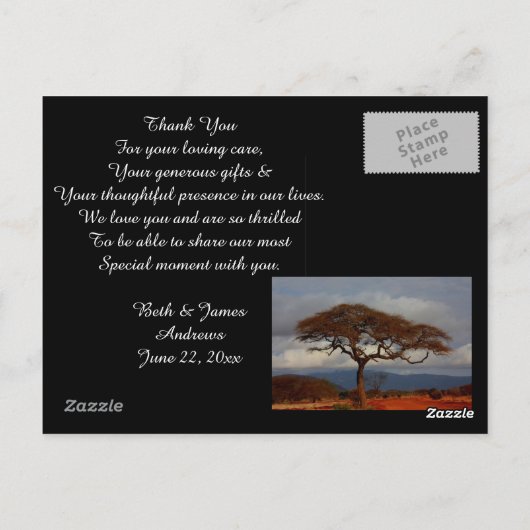 Romantic Safari Africa Bridal Danke, Karten (Rückseite)