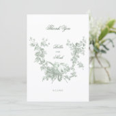 Romantic Sage Floral Wreath w/Lovebirds Wedding Dankeskarte (Stehend Vorderseite)