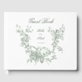 Romantic Sage Floral Wreath w/Lovebirds Wedding Gästebuch (Vorderseite)